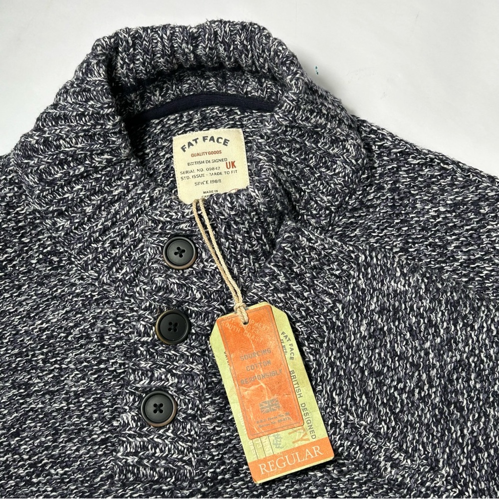 New Fat Face Sweater Mens 2XL‎ Marled Heavy Henley Pullover Long Sleeve Jumper